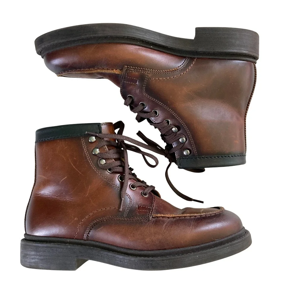 Zara Men's Brown Leather Ankle Lace-Up Chukka Boots Motorcycle (Size EU 40)